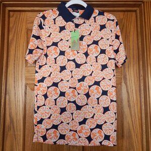 NEW Men's Size S Goodfellow Orange Slice Polo Shirt Golf Pickleball Athleisure